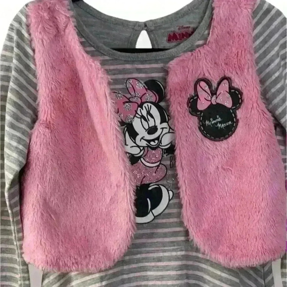 Disney Minnie Mouse Girls Dress w/ Vest Gray Striped Size 5 Casual - Picture 2 of 5